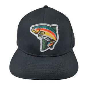 Reel Happy Fish Snapback Mesh Back Trucker Hat Black One Size 6 Panel